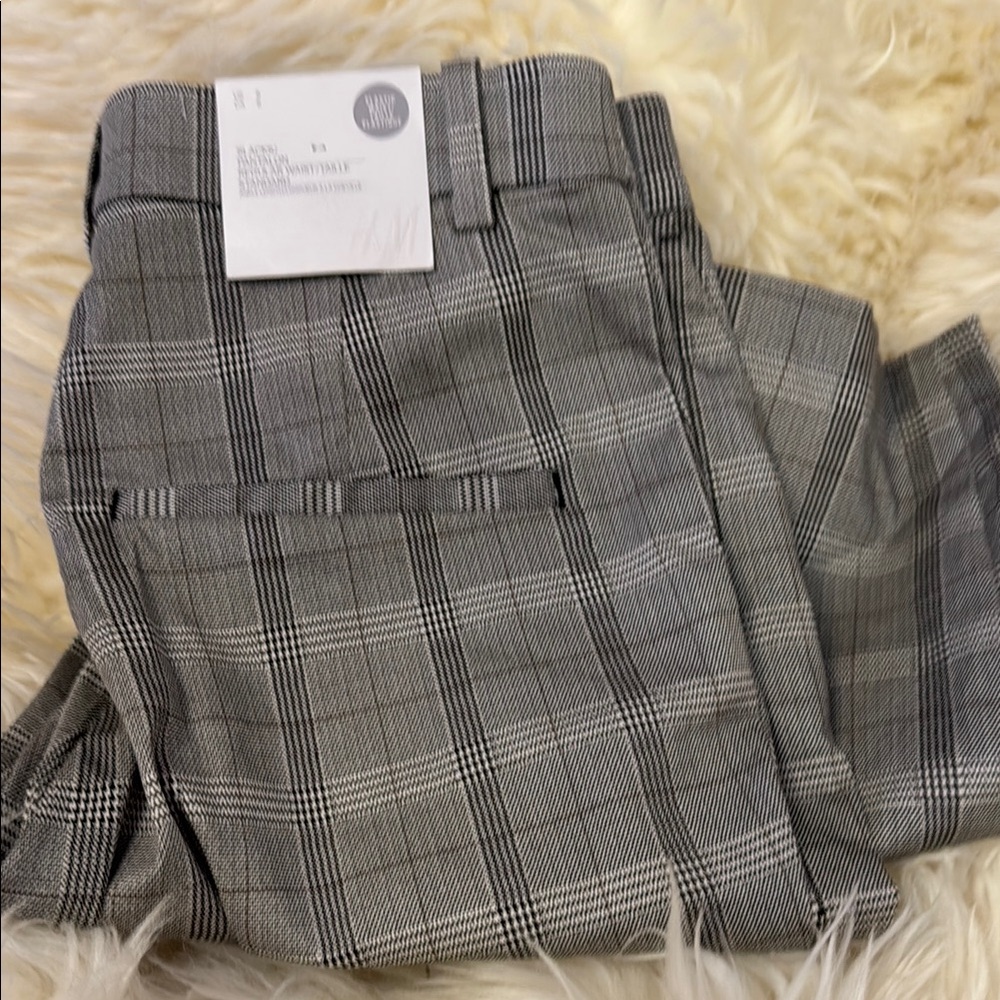 Black white tan houndstooth in Plaid Trousers